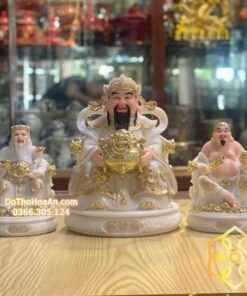 Tượng Thần Tài Thổ Địa Bột Đá Trắng Đế Tròn