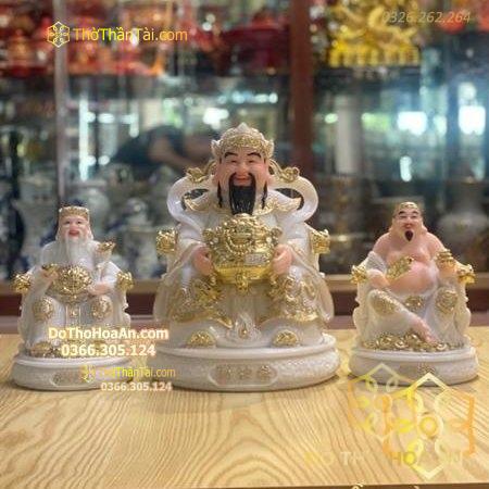 Tượng Thần Tài Thổ Địa Bột Đá Trắng Đế Tròn