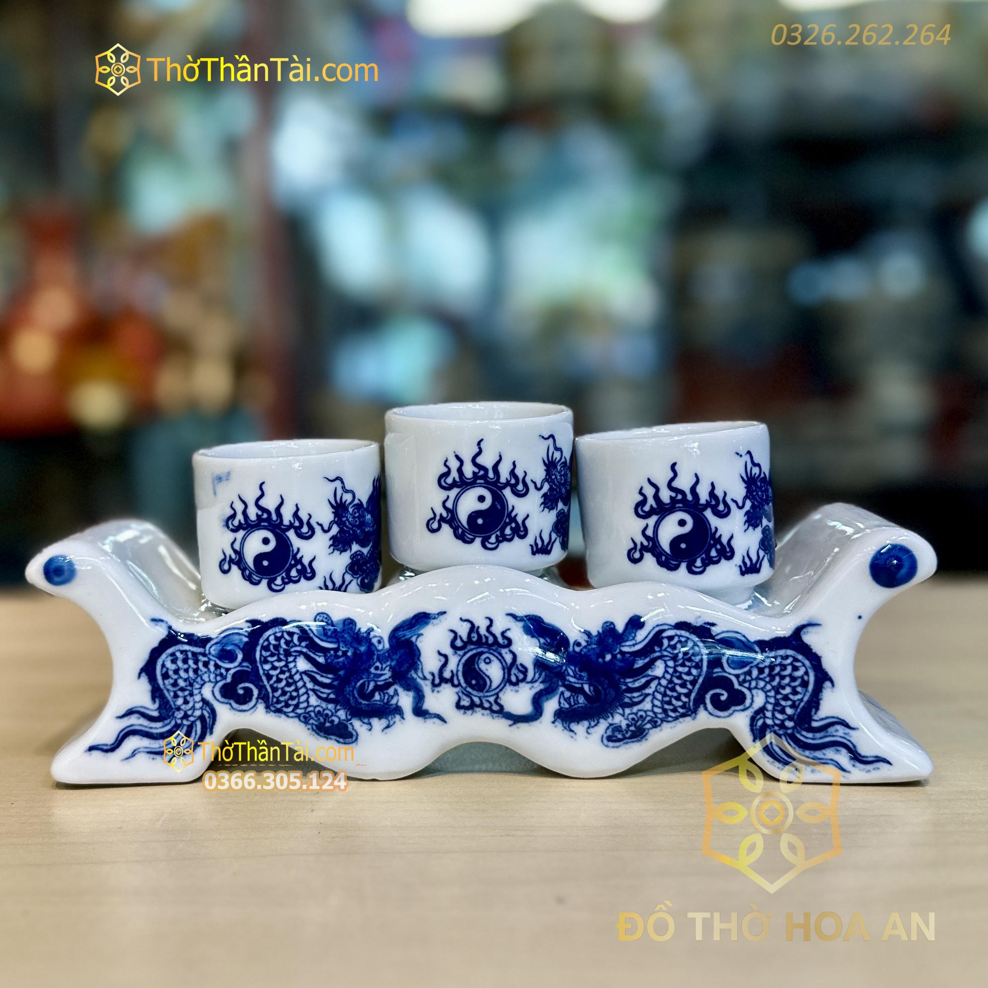 Kỷ Ngai 3 Chén Men Lam
