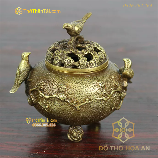 Đốt Trầm Đồng Vàng Hoa Mai Nắp Chim