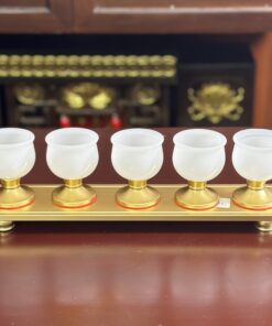 Khay 5 Chén Lưu Ly Trắng Bọc Đồng