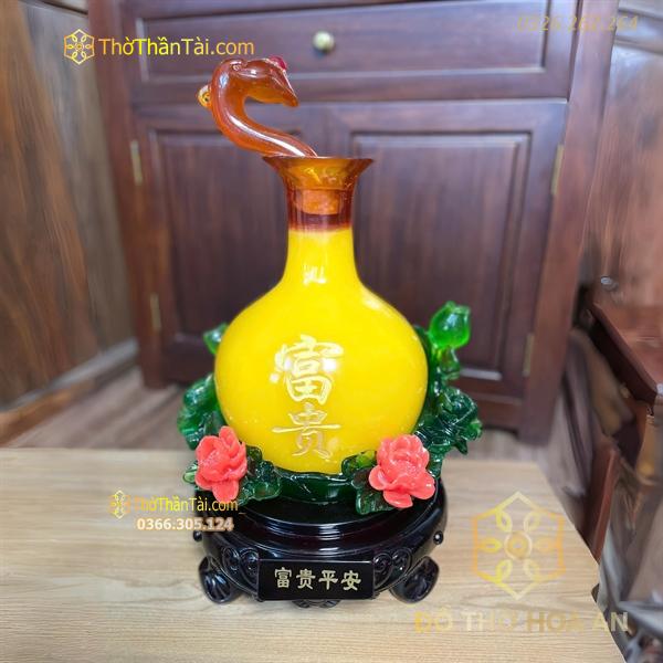 Bình Hút Tài Lộc Như Ý Hoa Mẫu Đơn Màu Vàng