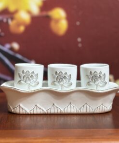 Khay 3 Chén Hoa Sen Bạch Ngọc
