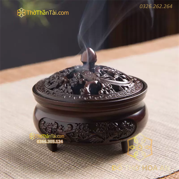 Đốt Trầm Đồng Nắp Rồng Phượng