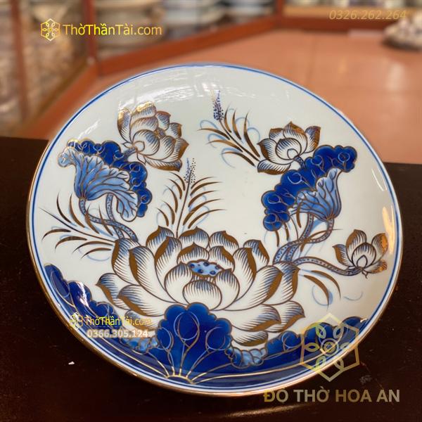 Mâm Bồng Men Lam Vẽ Vàng 24K