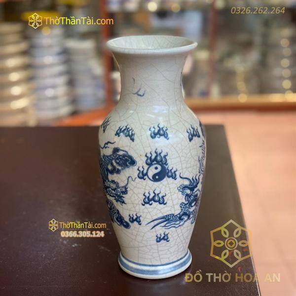 Lọ Hoa Lục Bình Men Rạn Vẽ Rồng Phượng