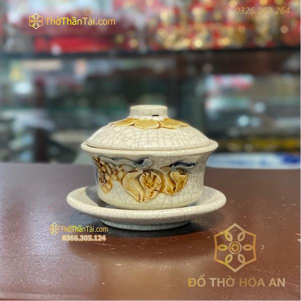 Bát Sâm/ Bát Nước Men Rạn Đắp Nổi
