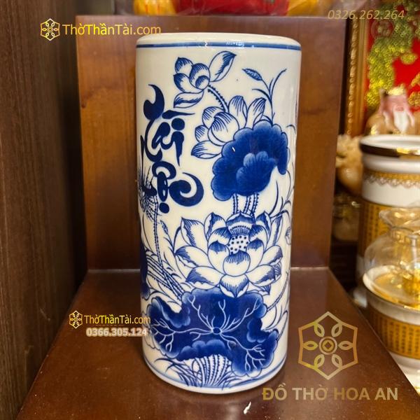 Ống Hương Sen Tài Lộc Men Lam