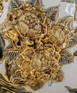Bình Hút Lộc Thuận Buồm Xuôi Gió Men Trắng Đắp Nổi Vẽ Vàng 24K H25