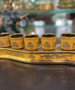Khay Nước 5 Chén Men Vàng Kim Sa