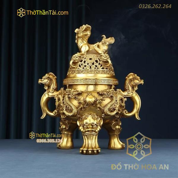 Đốt Trầm Đồng Vàng Song Long Chầu Nguyệt