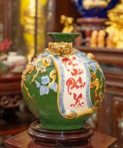 Bình Hút Lộc Cuốn Thư Phát Tài Phát Lộc Men Màu Đắp Nổi