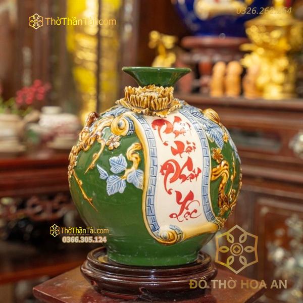 Bình Hút Lộc Cuốn Thư Phát Tài Phát Lộc Men Màu Đắp Nổi