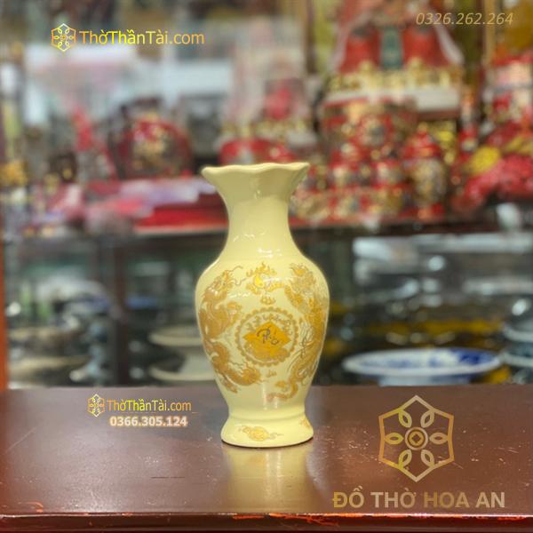 Lọ Hoa Dáng Lục Bình Men Vàng Ngà