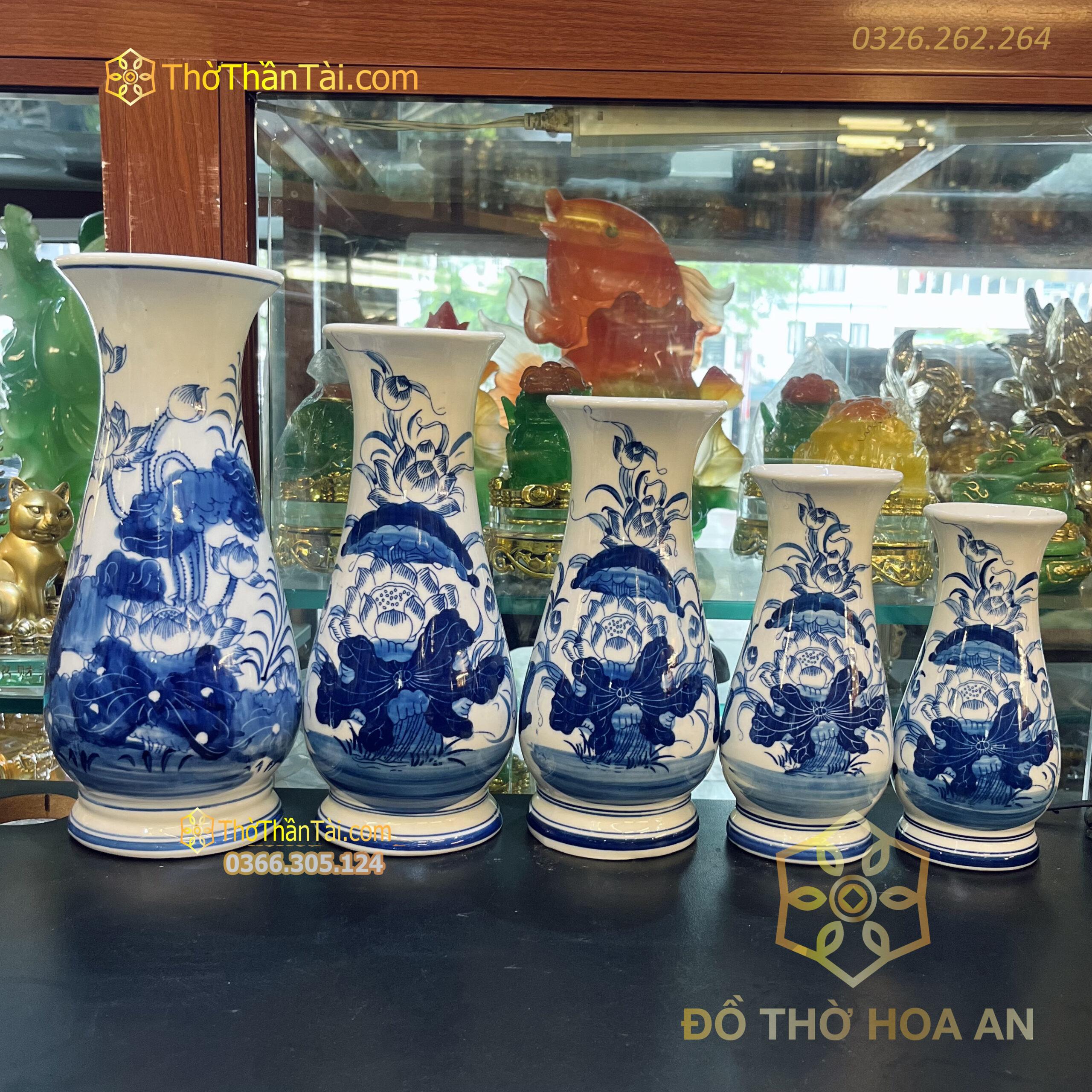 Lọ Hoa Dáng Huệ Hoa Sen Men Trắng
