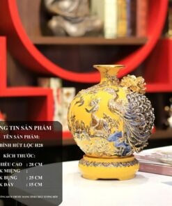 Bình Hút Lộc Công Đào Men Vàng Đắp Nổi Vẽ Vàng 24K H28