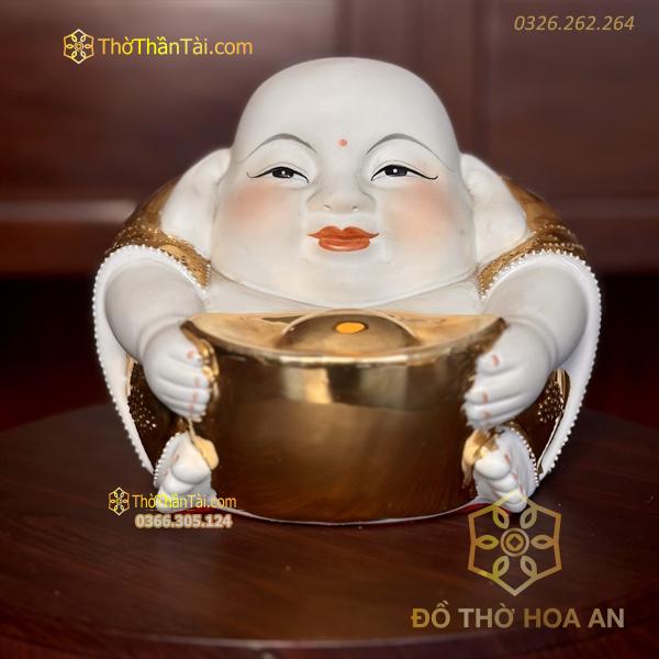 Tượng Di Lặc Sứ Ôm Thỏi Vàng