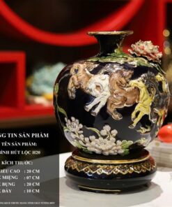 Bình Hút Lộc Mã Đáo Thành Công Men Đen Đắp Nổi Vẽ Vàng 24K H20