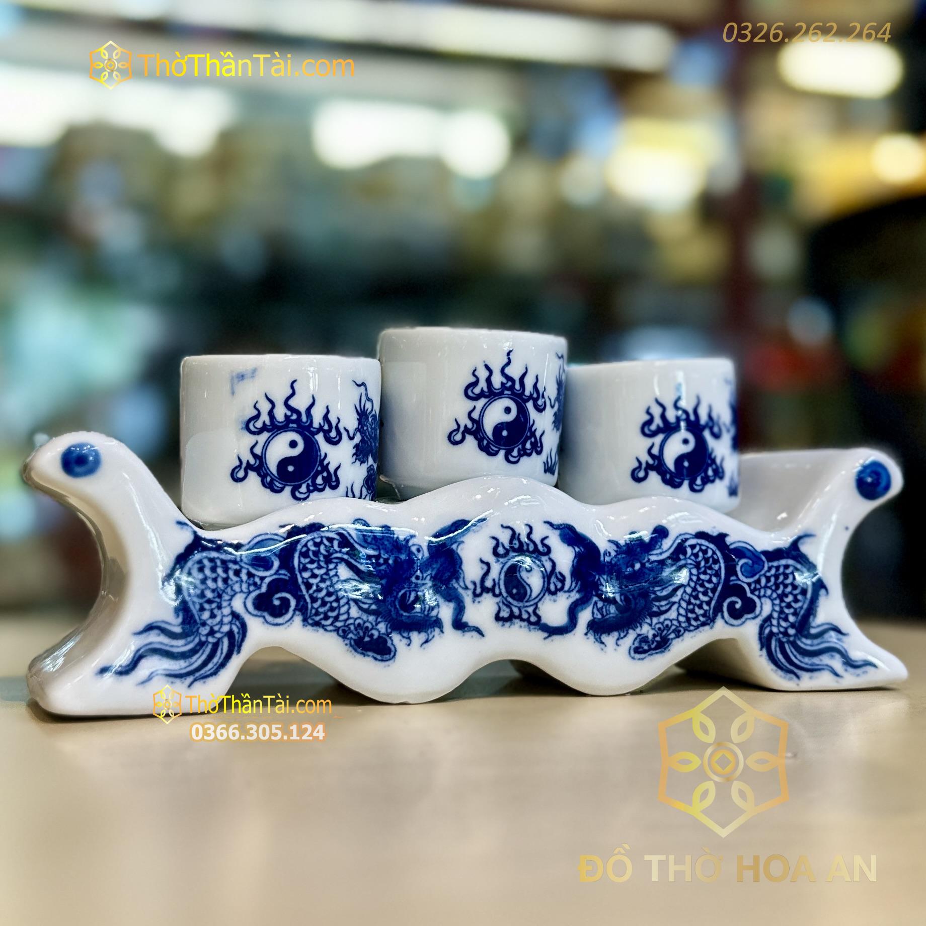 Kỷ Ngai 3 Chén Men Lam