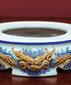 Đế Bát Hương Men Lam Đắp Nổi