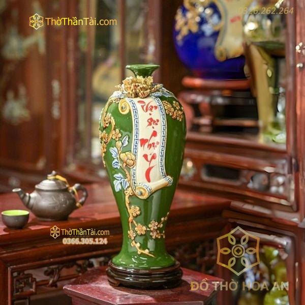 Mai Bình Vạn Sự Như Ý Men Màu Đắp Nổi