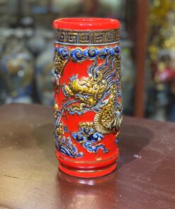 Ống Hương Men Đỏ Vẽ Vàng 24K