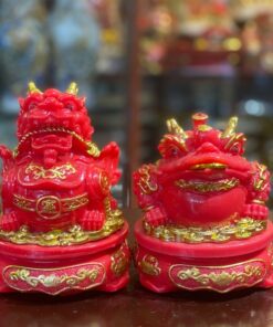 Cặp Cóc Thiềm Thừ & Tỳ Hưu Phong Thủy Đế Xoay Bột Đá Đỏ