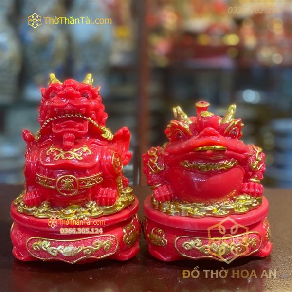 Cặp Cóc Thiềm Thừ & Tỳ Hưu Phong Thủy Đế Xoay Bột Đá Đỏ