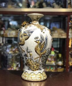 Mai Bình Hút Lộc Công Đào Men Rạn Vẽ Vàng 24K