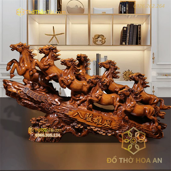 Tượng Bát Mã Truy Phong Bột Đá Phủ Gỗ
