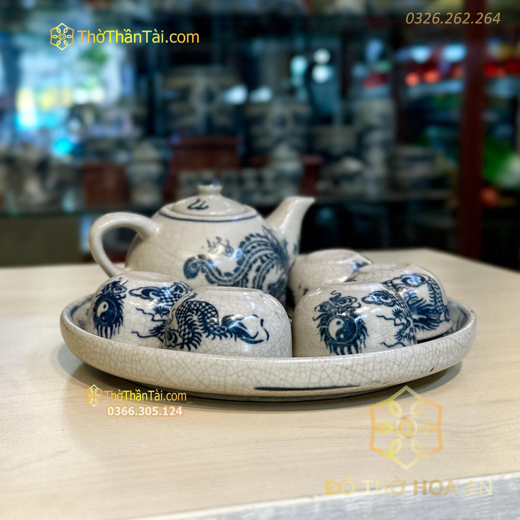 Bộ Ấm Chén Trà Thờ Men Rạn Vẽ