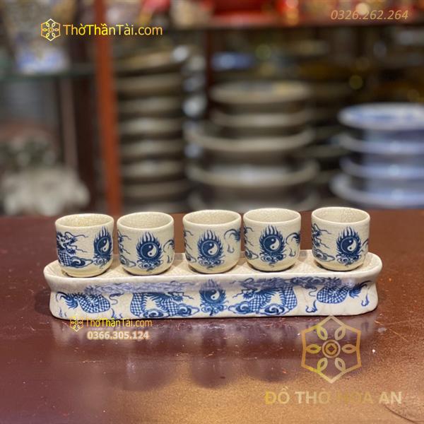 Kỷ/ Khay Nước 5 Chén Men Rạn Vẽ