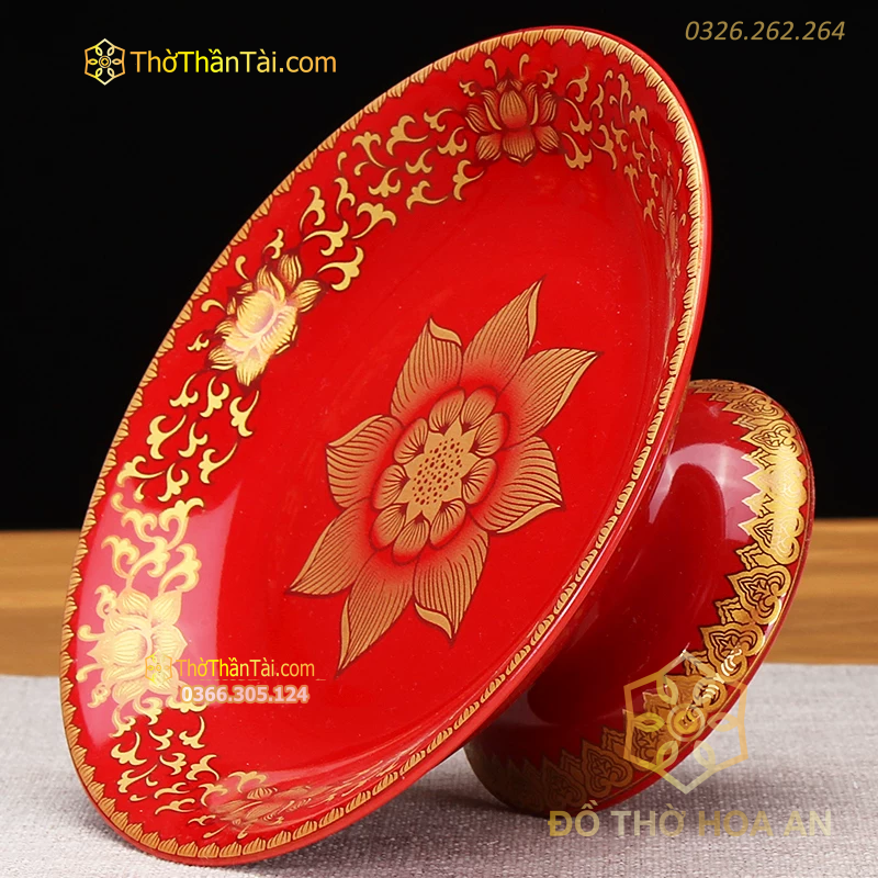 Mâm Bồng Thờ Sứ Gấm Đỏ