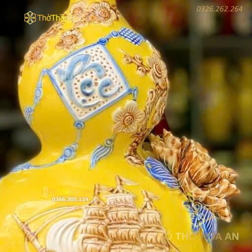 Hồ Lô Hút Lộc Chữ Lộc Thuận Buồm Xuôi Gió Vàng Đắp Nổi