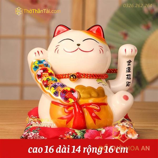 Mèo Thần Tài Tụ Bảo Bồn Đồng Tiền Xuyến 16cm