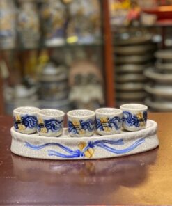 Khay/ Kỷ Nước 5 Chén Men Rạn Đắp Nổi