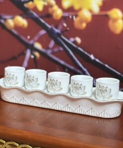 Khay 5 Chén Hoa Sen Bạch Ngọc