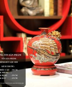 Bình Hút Lộc Thuận Buồm Xuôi Gió Men Đỏ Đắp Nổi Vẽ Vàng 24K H20