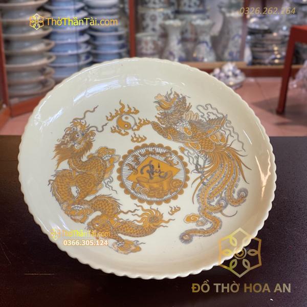 Mâm Bồng Thờ Rồng Phượng Men Vàng Ngà