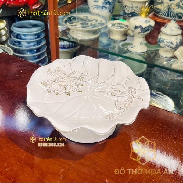 Mâm Bồng Thờ Sứ Liên Hoa Trắng