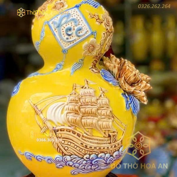 Hồ Lô Hút Lộc Chữ Lộc Thuận Buồm Xuôi Gió Vàng Đắp Nổi