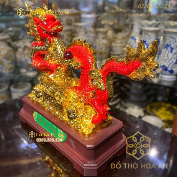 Tượng Rồng Đỏ Cuộn Rương Vàng