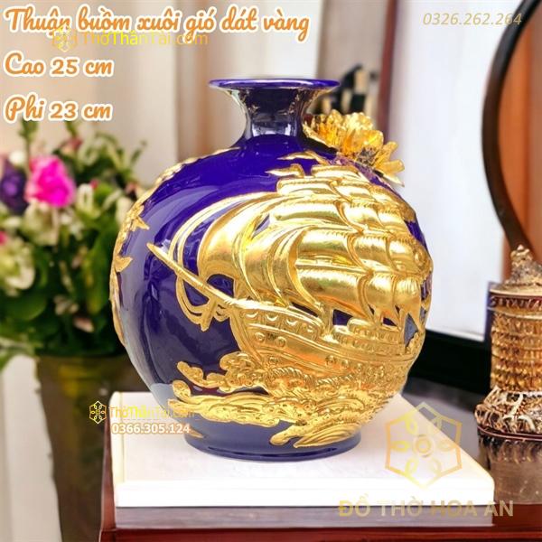 Bình Hút Lộc Thuận Buồm Xuôi Gió Men Dát Vàng