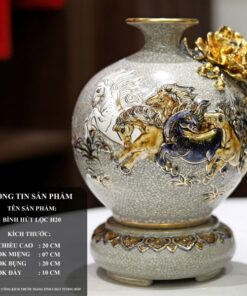 Bình Hút Lộc Mã Đáo Thành Công Men Rạn Đắp Nổi Vẽ Vàng 24K H20