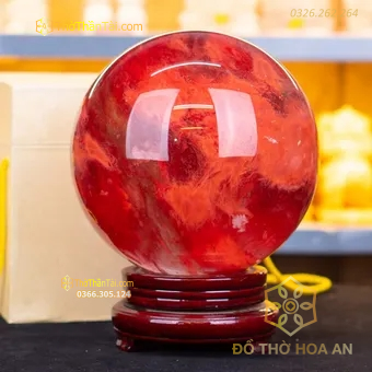 Quả Cầu Đá Phong Thủy Obsidian Đỏ