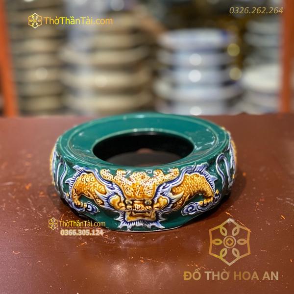 Chân Đế Bát Hương Men Xanh Lục Bảo Đắp Nổi