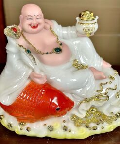 Tượng Phật Di Lặc Cá Bột Đá Trắng