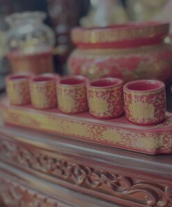 Khay Nước 5 Chén Sứ Gấm Đỏ
