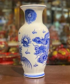 Lọ Hoa Dáng Lục Bình Rồng Men Trắng
