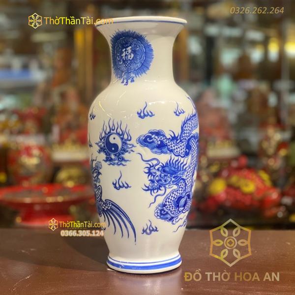 Lọ Hoa Dáng Lục Bình Rồng Men Trắng